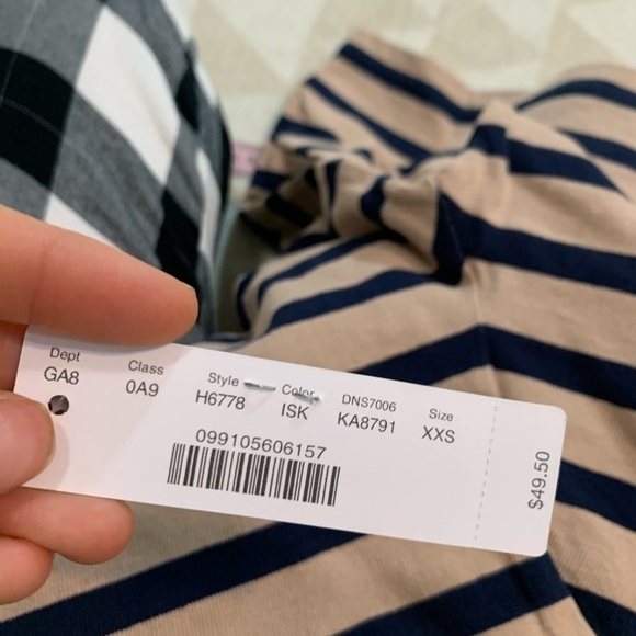 J crew structured boatneck tshirt khaki navy strip - Picture 5 of 7